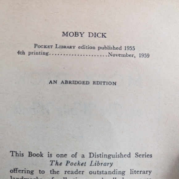 Vintage Moby Dick Book, Classic Fiction Paperback Book 1959, Gift For Book Lover - Picture 11 of 11